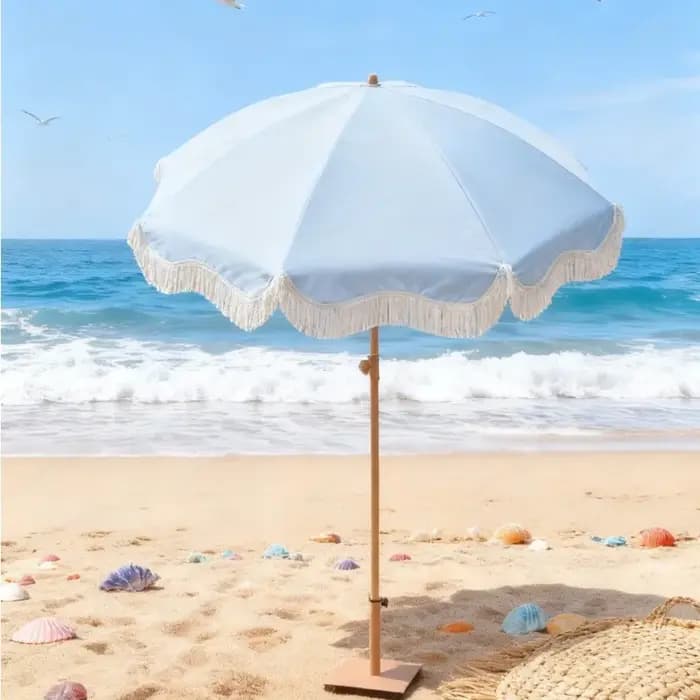 Parasol de plage bleu clair de grande taille pour l'extérieur