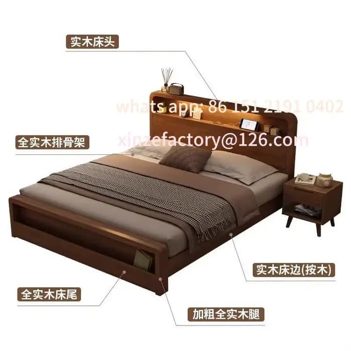 Lit nordique personnalisable en bois massif, moderne et minimaliste, 1.81.5 m1.35, chambre principal