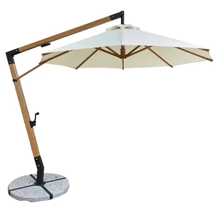 Parasol extérieur cour jardin Grain de bois suspendu pare-soleil rond Parasols anti UV ensemble de meubles d'extérieur