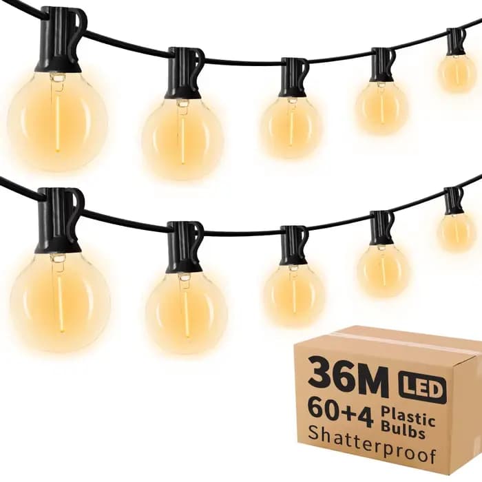 Guirlande lumineuse extérieure G40 LED 36 m avec 64 ampoules en plastique Guirlande lumineuse extéri