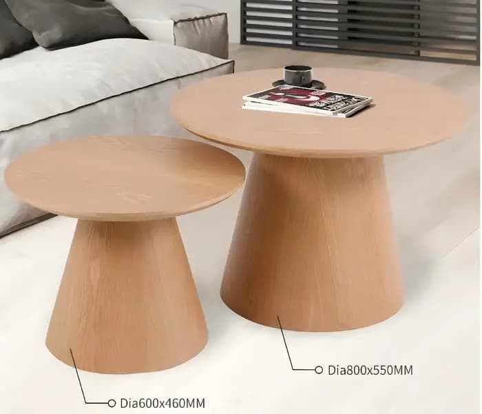 Salon de luxe rond en bois nordique grande Table basse à thé ensemble