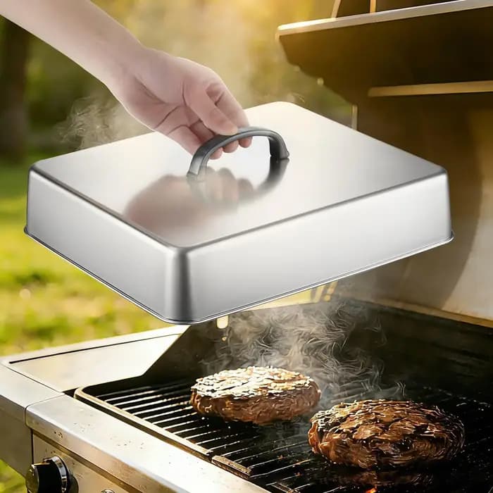 Couvercle de cuisson rectangulaire en acier inoxydable 43,5x28,2x6,6 cm pour barbecue commercial, couvercle de cuisson à plat pour cuisson vapeur en intérieur
