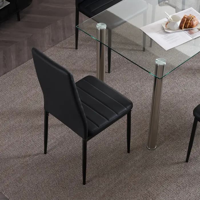 L Super Stable 4 pièces chaises de salle à manger noires Texture