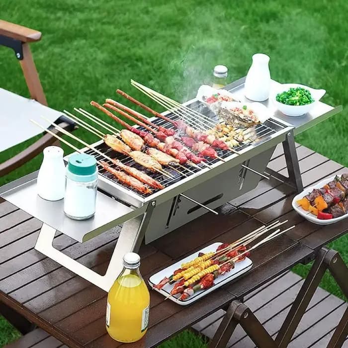 Réchaud de barbecue pliable en acier inoxydable portable Réglage de la chaleur réglable Grille