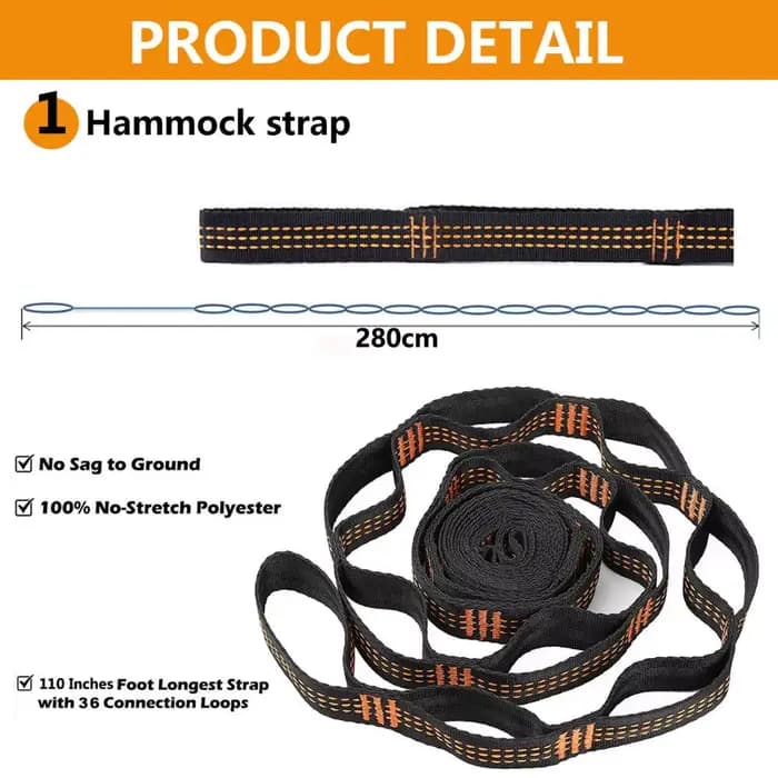 Sangle de hamac portable, longueur 280cm, pour le camping, le voyage