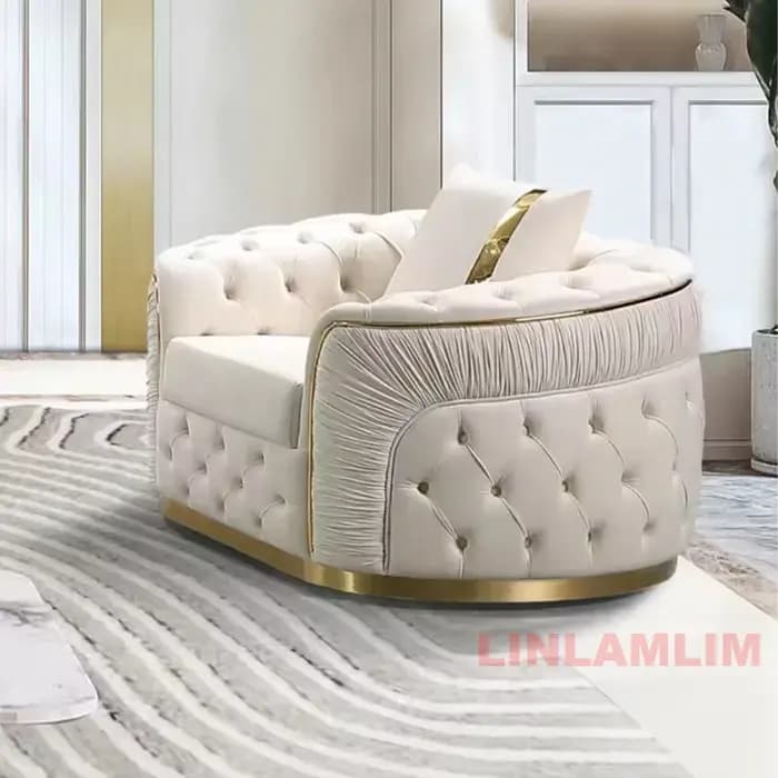 Ensemble de canapé sectionnel Chesterfield de luxe avec boutons en tissu