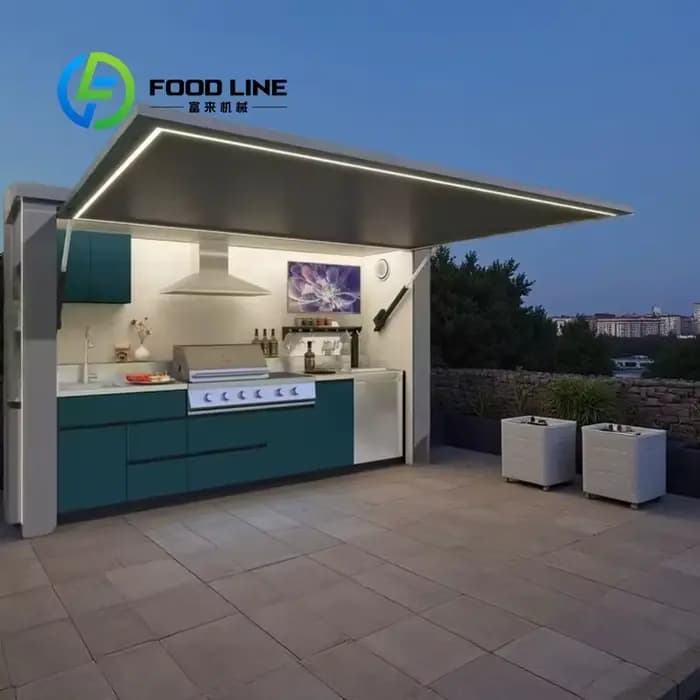 Abri modulaire personnalisé résistant aux intempéries avec cuisine extérieure intégrée