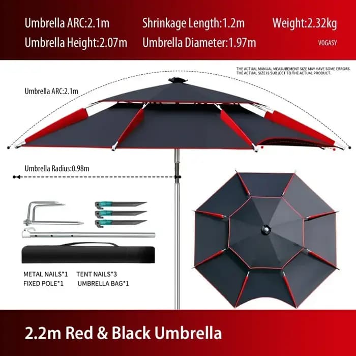 Grand Parasol de jardin pliable Double couche de 1.8-2.6m