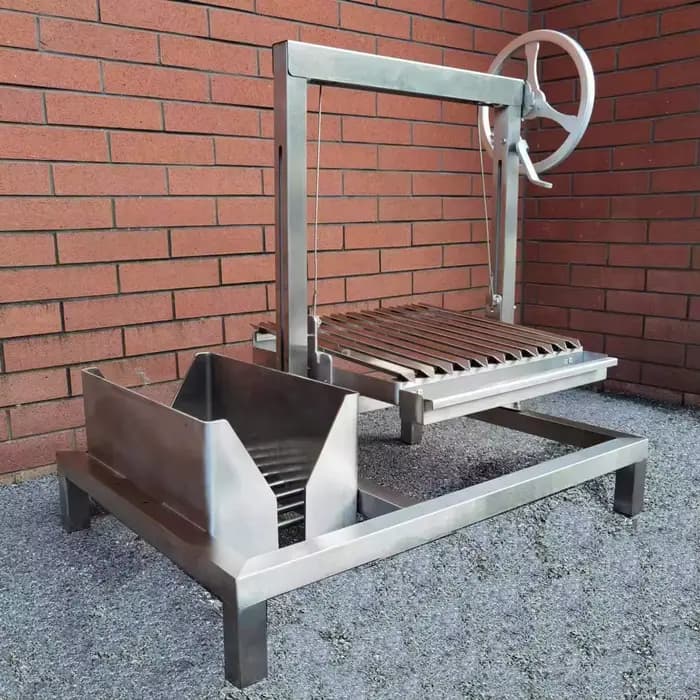 Barbecue au charbon de bois argentin Santa Maria en acier inoxydable avec hauteur réglable, parrilla