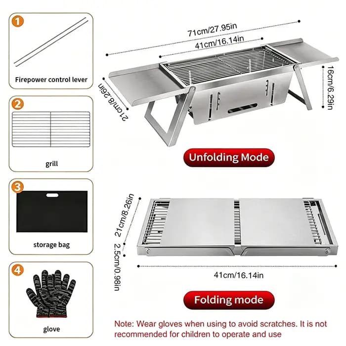 Barbecue portable pliable en acier inoxydable pour la maison