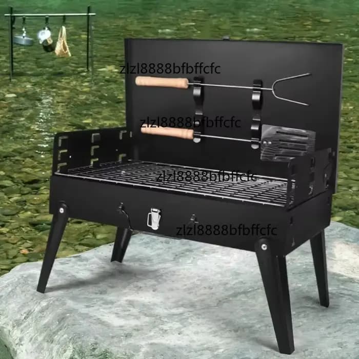 Barbecue portable pliable au charbon de bois avec poignée
