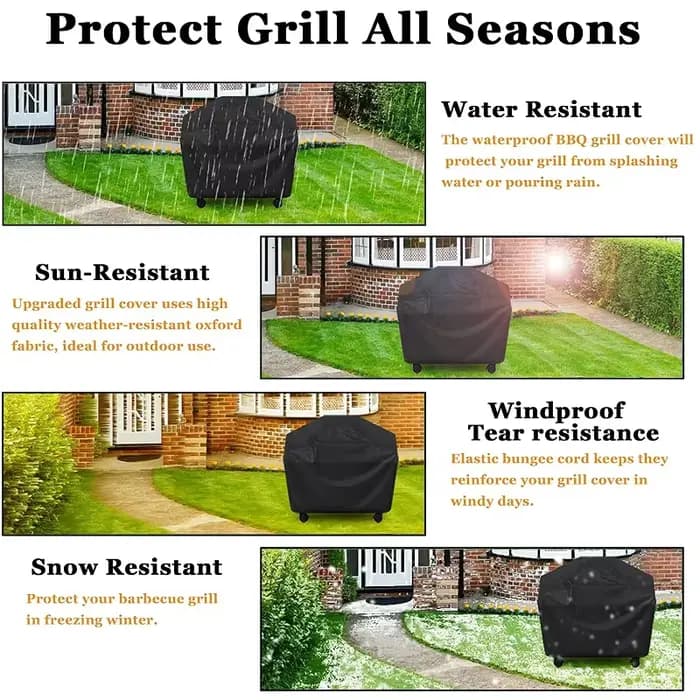 Housse de barbecue robuste et imperméable, noire, résistante à la chaleur et aux taches, pour barbecue à gaz, plusieurs tailles, protection extérieure pour barbecue