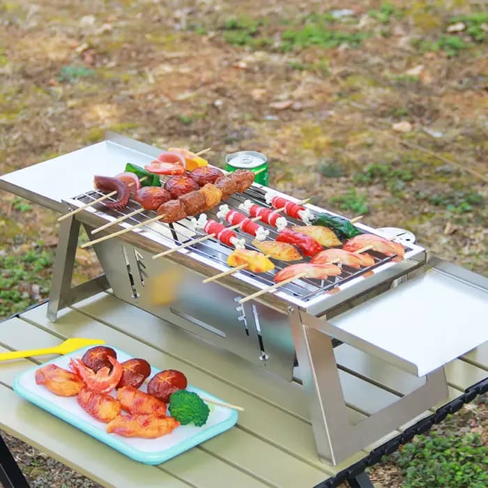 Réchaud de barbecue pliable en acier inoxydable portable Réglage de la chaleur réglable Grille
