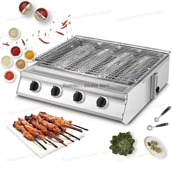 Grill de Barbecue à 4 Brûleurs en Acier Inoxydable avec Couvercle