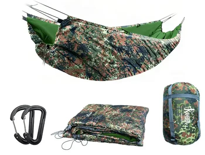 TRAVELER Hamac Bushcraft avec Moustiquaire Déploiement Rapide Camping en Plein Air Ridgeline Intégré Anti-Roulis Survie en Milieu Sauvage