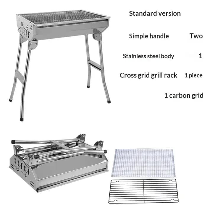 Barbecue portable pliable en acier inoxydable, grand barbecue au charbon de bois, barbecue familial