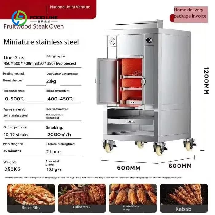 Barbecue au charbon de bois commercial personnalisé en bois de fruit, grande capacité, haute température, avec boîte de rôtissage au charbon
