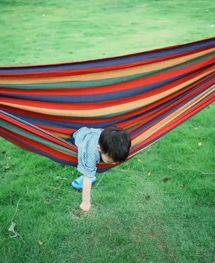 Hamac double grande taille pour 2 personnes en toile de coton avec sangles d'attache aux arbres pour patio