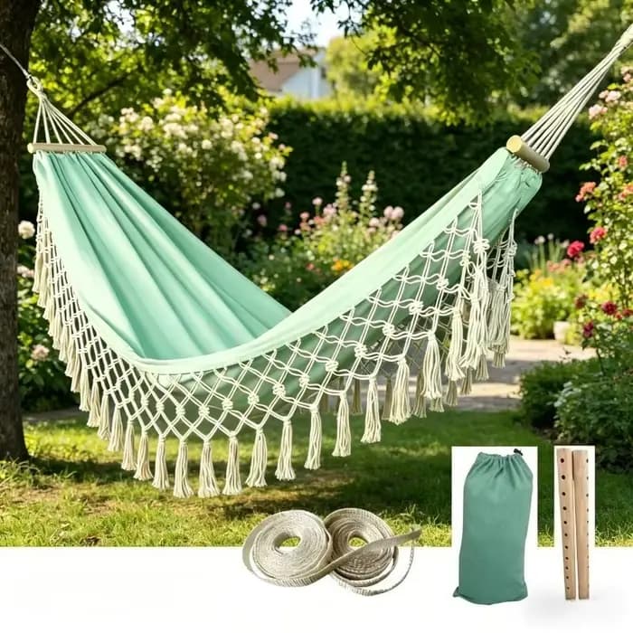 Hamac en toile à franges pour l'extérieur - Hamac portable antidérapant à franges pour le camping -
