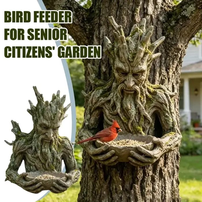 Statue de jardin en résine, mangeoire à oiseaux artistique à fixer sur arbre, résistante aux intempé