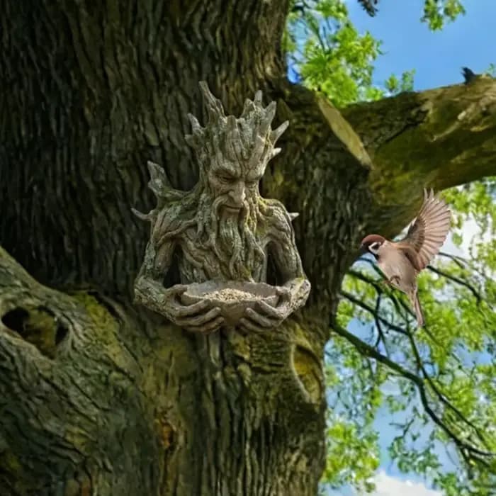 Statue de jardin en résine, mangeoire à oiseaux artistique à fixer sur arbre, résistante aux intempéries, décoration artistique pour jardin, patio et extérieur, mangeoire à graines pour oiseaux