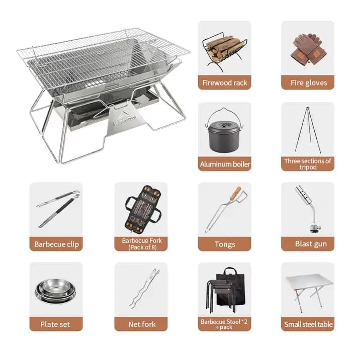CAMPINGMOON MT-3 Grand four de barbecue portable pliable en acier inoxydable