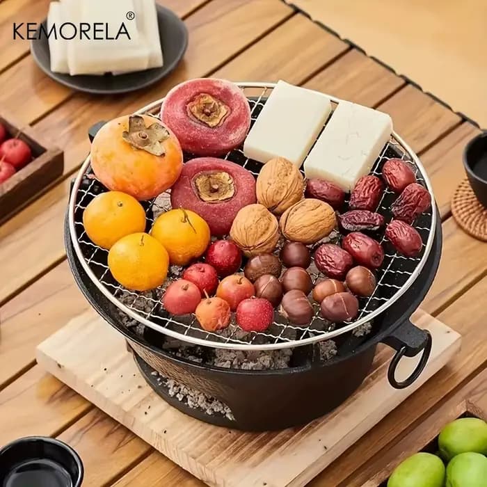 1 ensemble poêle à charbon de bois en fonte Camping en plein air Barbecue BBQ gâteau de riz