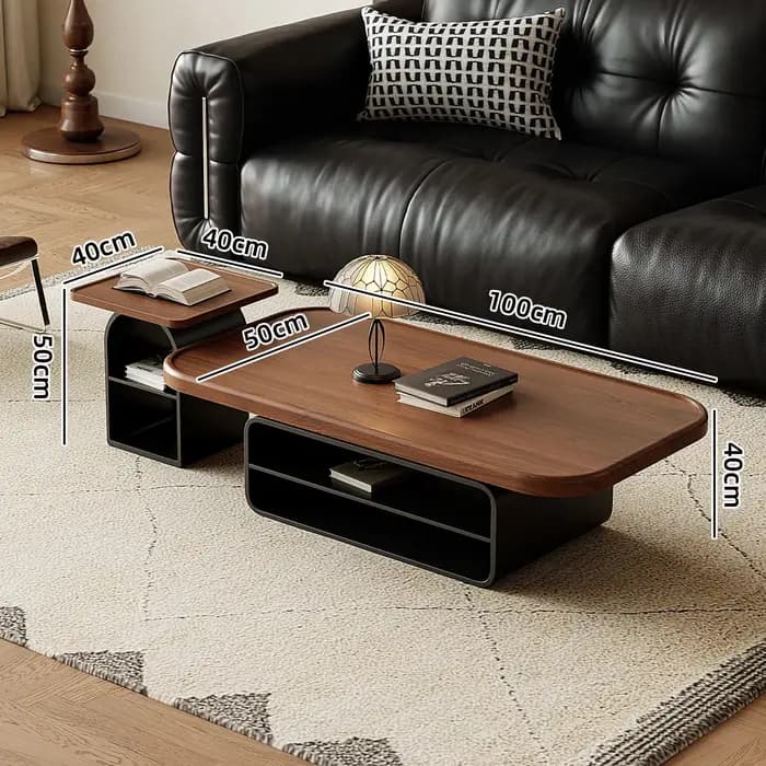 Table basse en bois marron avec centre en métal