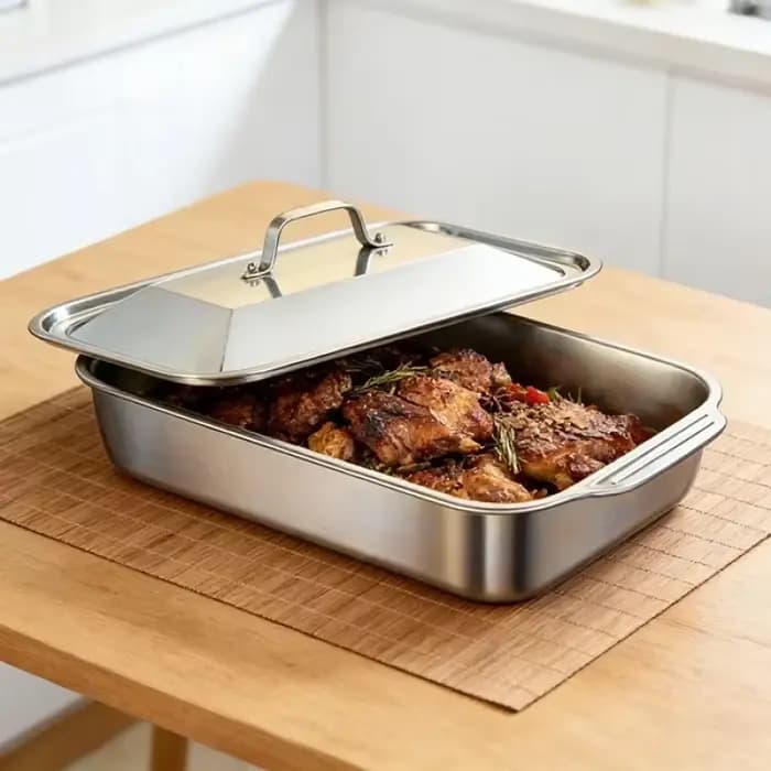 Plateau rectangulaire en acier inoxydable 304 avec couvercle pour poisson grillé et écrevisses