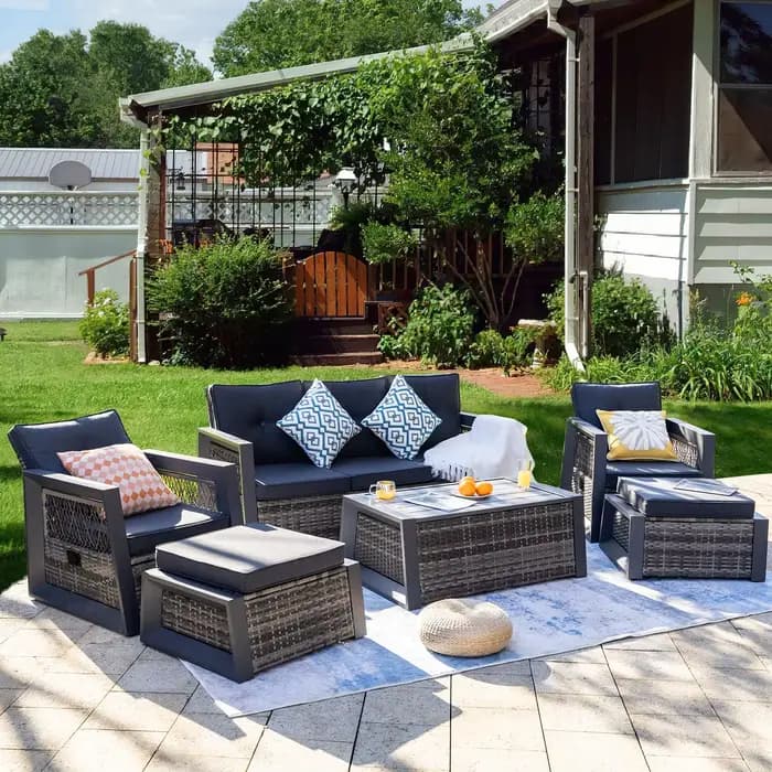Meubles de patio en aluminium, canapé d'extérieur moderne, canapé de jardin en rotin avec table bass