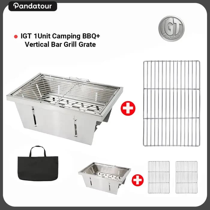 Pandatour Camping 1 Unité Barbecue IGT Pliant Facile à Installer Portable pour la Randonnée, Grille à Charbon en Acier Inoxydable