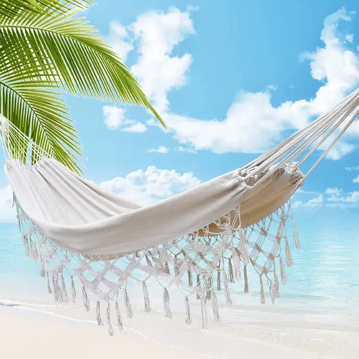 Hamac à franges en macramé, deux places, fait à la main, pour maison, extérieur, jardin, plage