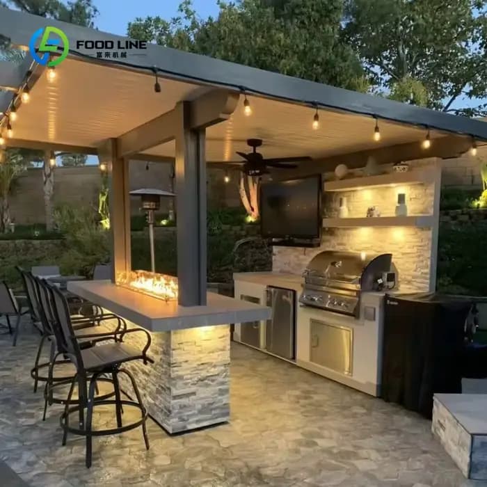Meubles d'extérieur modulaires en acier inoxydable personnalisés pour barbecue, îlot de cuisine, arm