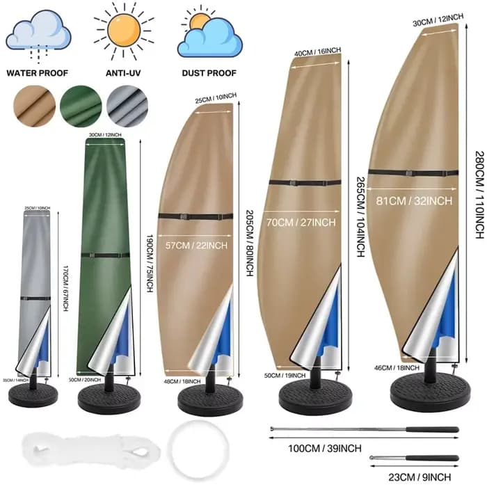Housse de Parasol de Patio avec fermeture éclair et tige pour grand