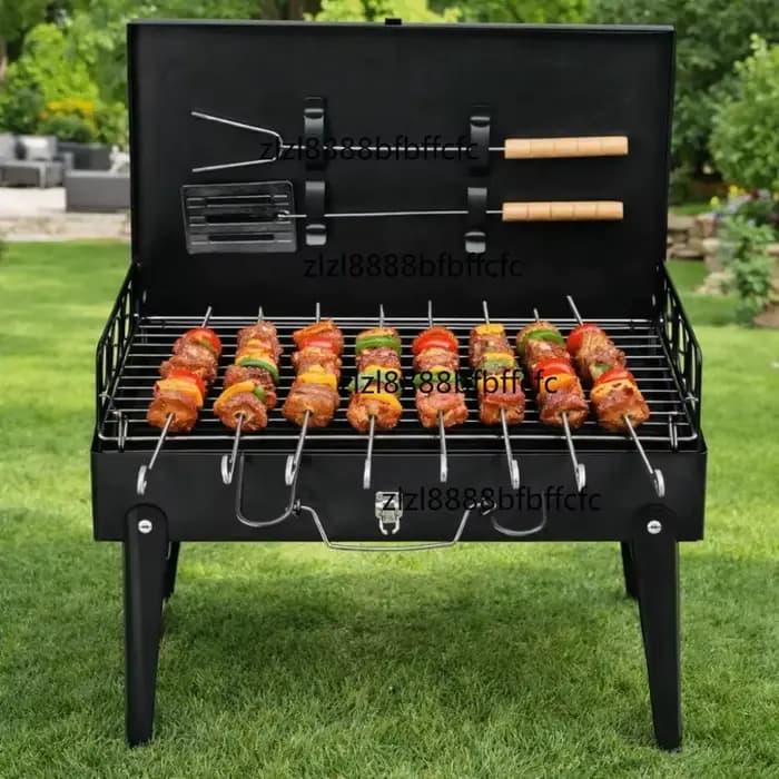Barbecue portable pliable au charbon de bois avec poignée