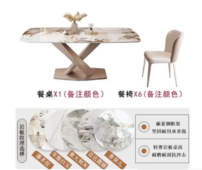 Ensemble de table et de chaises de salle à manger rectangulaire en marbre de luxe moderne