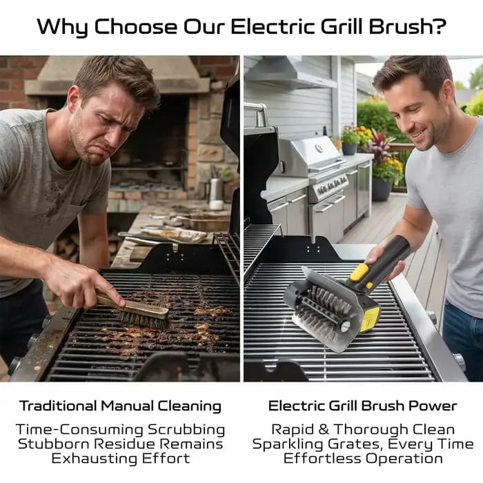 Brosse électrique rechargeable pour barbecue, brosse de nettoyage de barbecue sans fil portable, nettoyeur de barbecue électrique pour le camping en plein air et la cuisine