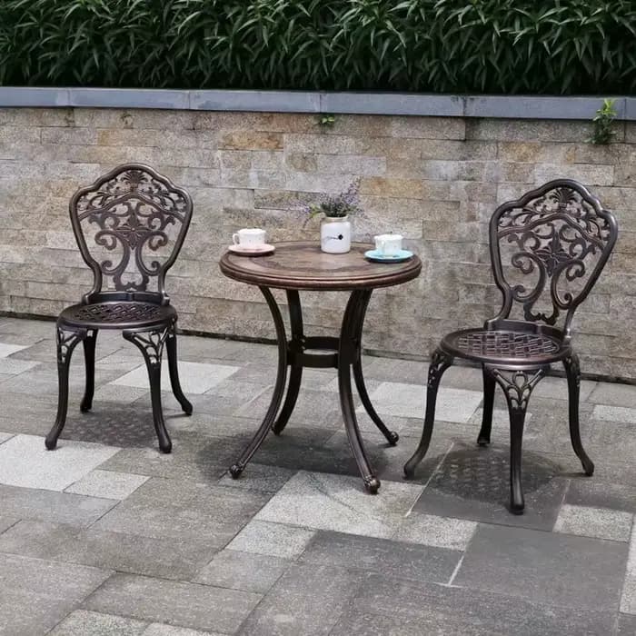 Tables et chaises en aluminium moulé pour l'extérieur, meubles de terrasse d'hôtel, table ronde en m