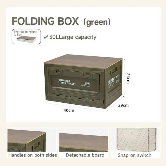 Boîte de rangement extérieure pliable pour camping, organisateur de camping, coffre de voiture avec couvercle en bois, boîte de rangement industrielle robuste