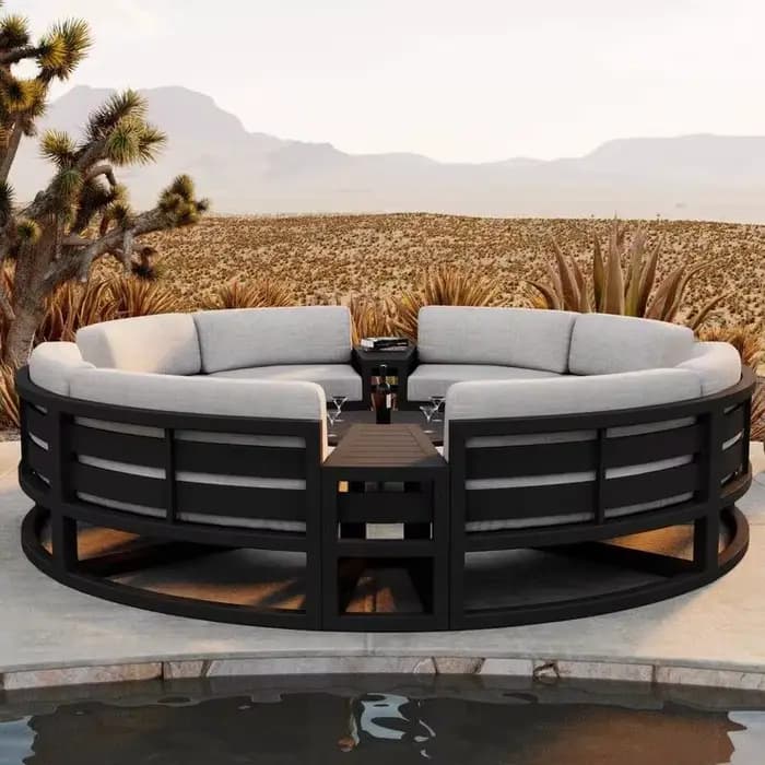 Grey Aluminum Outdoor Garden Furniture Set Luxury Courtyard Leisure Sofa Coffee Table Combination for Home