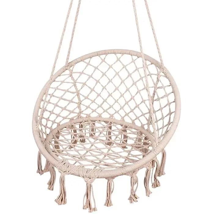 Hamac suspendu en corde de coton blanc, chaise pivotante en macramé avec Kits de suspension pour Pat